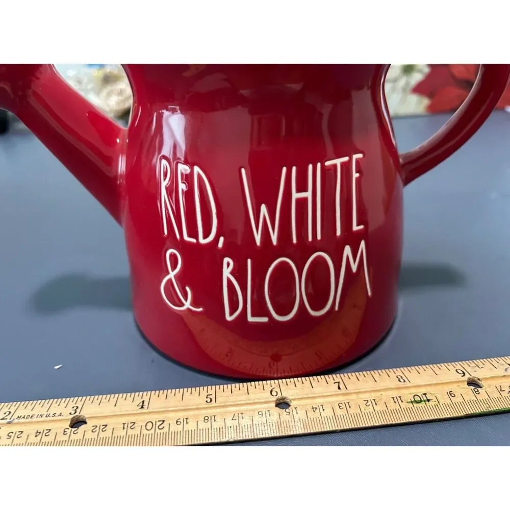 red, white and bloom by rae dunn. ceramic watering pitcher